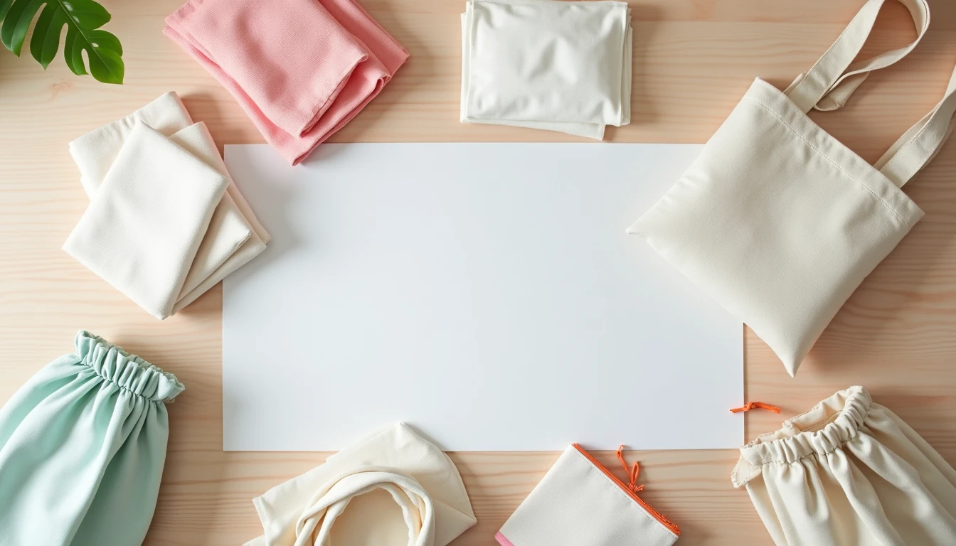 A collection of easy first sewing projects on a table: a pillowcase, cloth napkins, a drawstring bag, a tote bag, and a zipper pouch