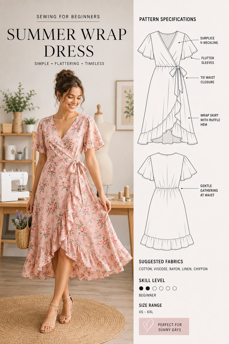 Summer wrap dress sewing pattern pin